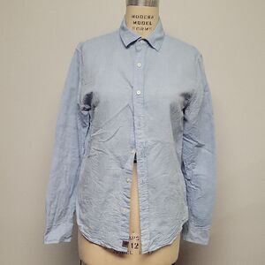 Banana Republic Light Blue Linen Untucked Slim Fit Casual Button Down Shirt, Med